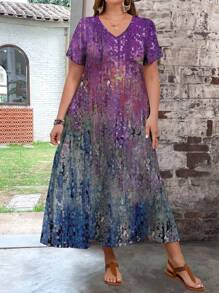 EMERY ROSE 夏季休閒復古風格修身大尺碼女長裙 - 紫色 - 查看 3