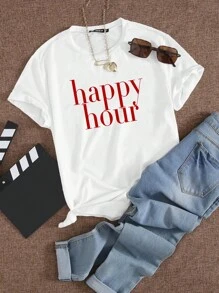 INAWLY 韩国简约 INS 风格女式 T 恤街头个性圆领上衣 - 白色 - 查看 3