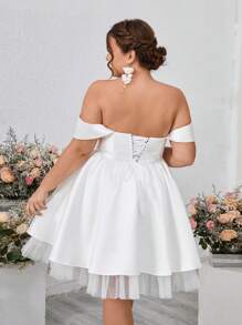 SHEIN Belle Plus Size Women's Lace Strapless Cute Puffy Short Wedding Dress - White - View 5
