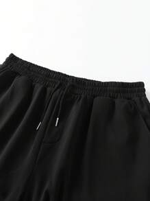 Men's Letter Printed T-Shirt And Drawstring Waist Shorts Set - Black - View 6