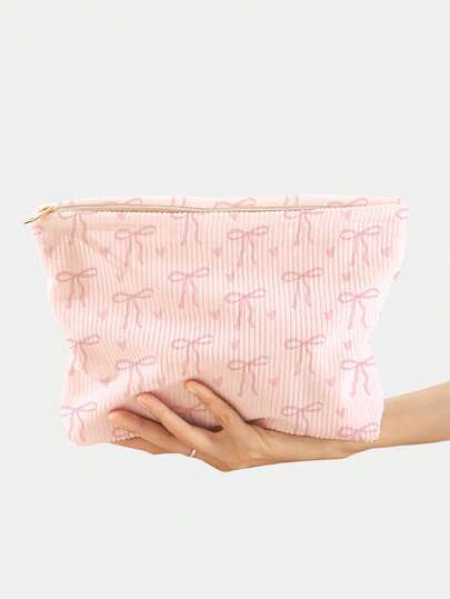 Kawaii Butterfly Pattern Double-Sided Printed Corduroy Cosmetic Bag
