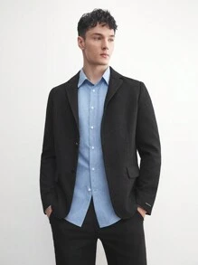 AKNOTIC Business Casual 商务休闲男士编织人字纹西装外套，适合春夏季和秋冬季 - 黑色 - 查看 13