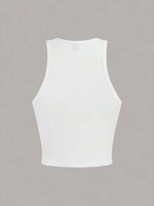 Slaydiva Women Vintage Letter Print Tight Fitted Sleeveless Crop Tank Top, Casual Summer, Cotton Blend