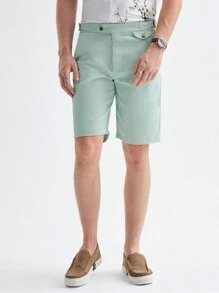 Manfinity VCAY Męskie, tkane, krótkie spodenki z prostymi nogawkami i do kolan, odpowiednie do noszenia na co dzień wiosną i latem - Zielony - Zobacz 5