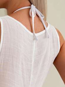 Swim Vcay 女士假日海灘純色無袖透視罩衫連衣裙 - 白色 - 查看 4