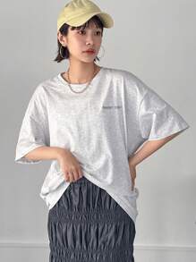 FRIFUL 女式夏季宽松字母花卉印花超大落肩圆领 T 恤，男女通用图案 T 恤 - 灰色 - 查看 7