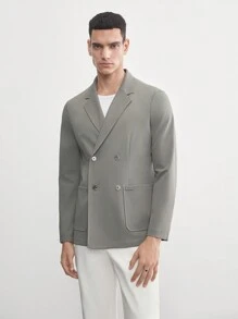 Manfinity VCAY UPF 男士复古风格梭织商务休闲修身双排扣口袋西装外套，适合秋冬