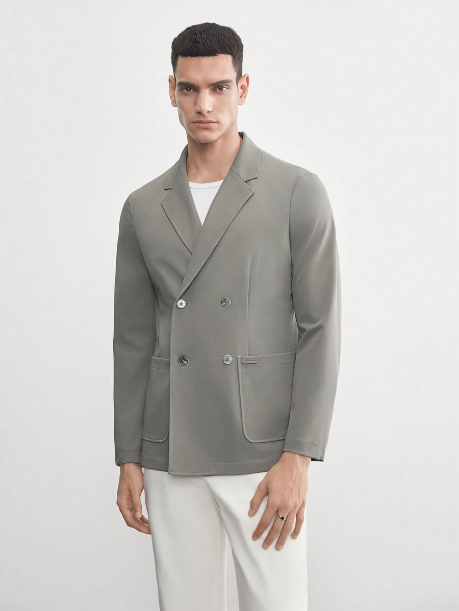 Manfinity VCAY UPF 男士复古风格梭织商务休闲修身双排扣口袋西装外套，适合秋冬