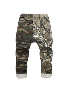 Teen Boy Street Style Camuflaj Blocare de culoare Blugi cu talie elastică