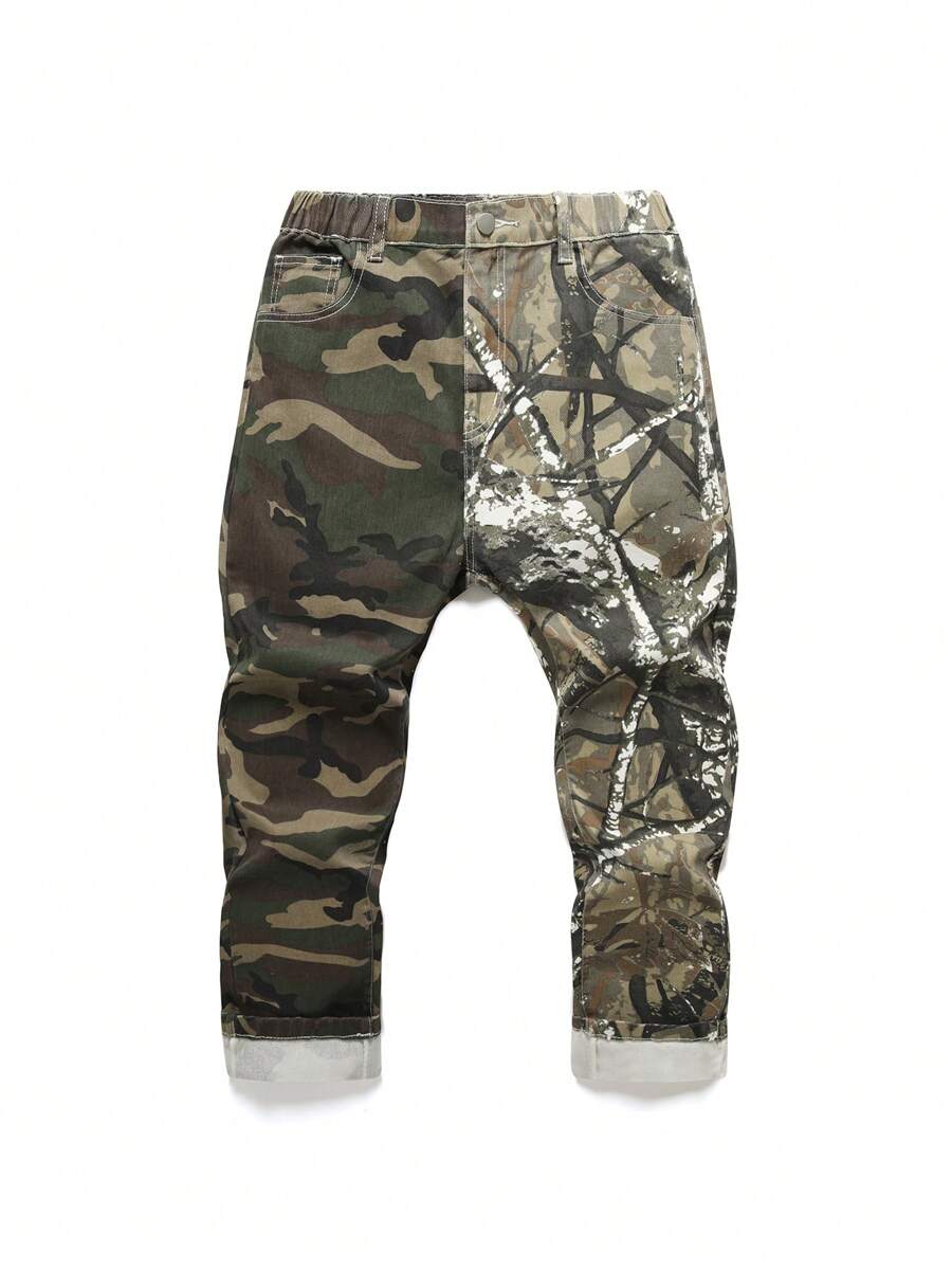 Teen Boy Street Style Camuflaj Blocare de culoare Blugi cu talie elastică