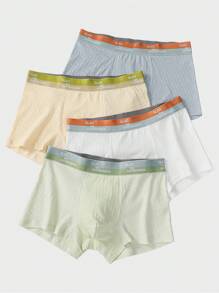 Teen Boy 4pcs Color Block Breathable And Comfortable Flat Angle Shorts Underwear Set For Summer, Made Of Unique Fabric