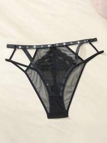 SHEIN 大尺碼鑽空金屬網紗時尚內衣 - 黑色 - 查看 3