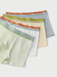 Teen Boy 4pcs Color Block Breathable And Comfortable Flat Angle Shorts Underwear Set For Summer, Made Of Unique Fabric