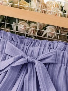 SHEIN LUNE 女士度假休閒寬鬆直筒紙袋腰長褲 - 紫色 - 查看 3