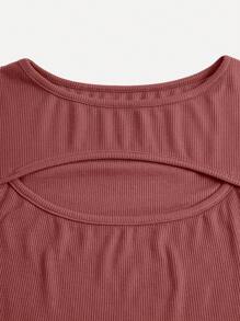 INAWLY Women's Spring/Summer Solid Color Round Neck Long Sleeve Slim Fit Hollow Out T-Shirt Fall Cloth For Women - Rose Red - View 7