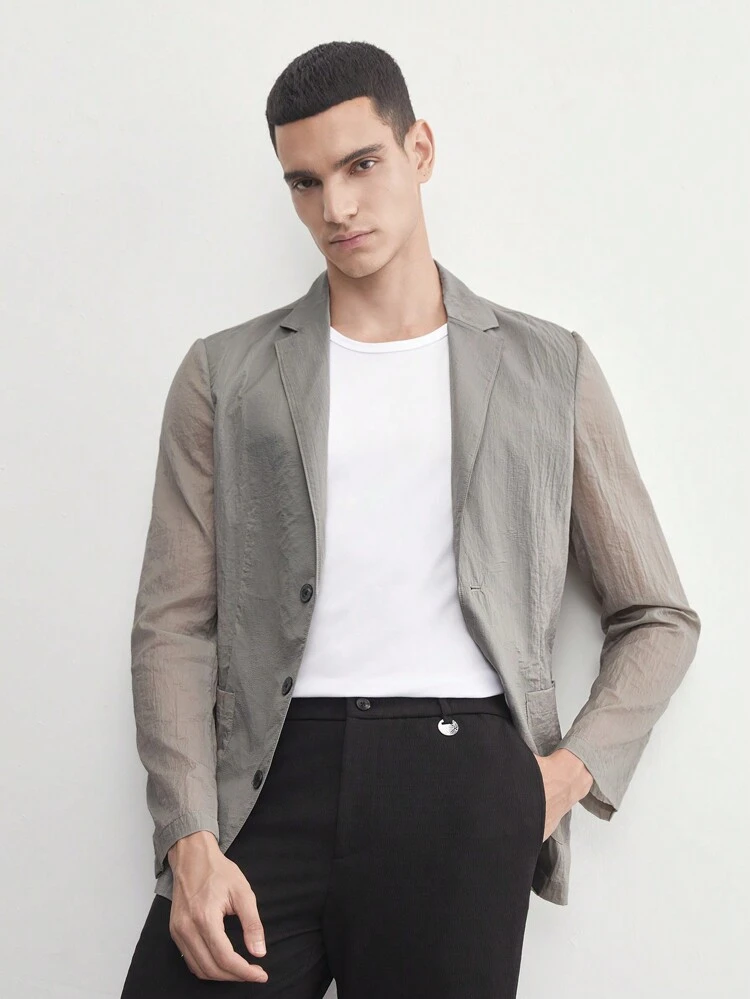 UPF leichter grauer Herren Blazer im Stil des alten Geldes, taillierter Schnitt, Webware, Sommer, für Herbst und Winter