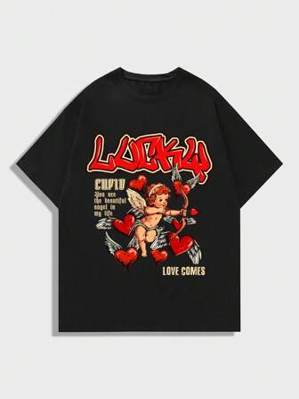 Street Life Herren Kurzarm T-Shirt mit Aufdruck, geeignet für den täglichen Gebrauch im Frühling und Sommer, Schule