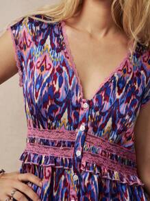 Bohemela Vestido de mujer con cuello en V con patrón retro de vacaciones - Multicolor - Ver 6