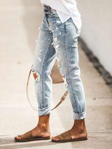 European And American Personalized Paint Splatter Ripped Straight Jeans