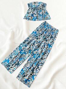 Soleia WYWH Vacation Women's Leisure Flower Print Bra A Hem Tie Top And Flower Print Comfortable Pants - Multicolor - View 6