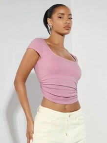 SHEIN BAE Solid Color Stretch Knit Backless Padded Top