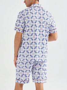 夏季居家服男款全印花短袖短褲套裝 - 彩色 - 查看 2