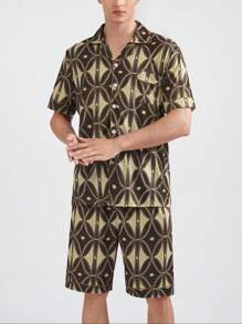 男士印花短袖和短褲家居套裝 - 彩色 - 查看 5