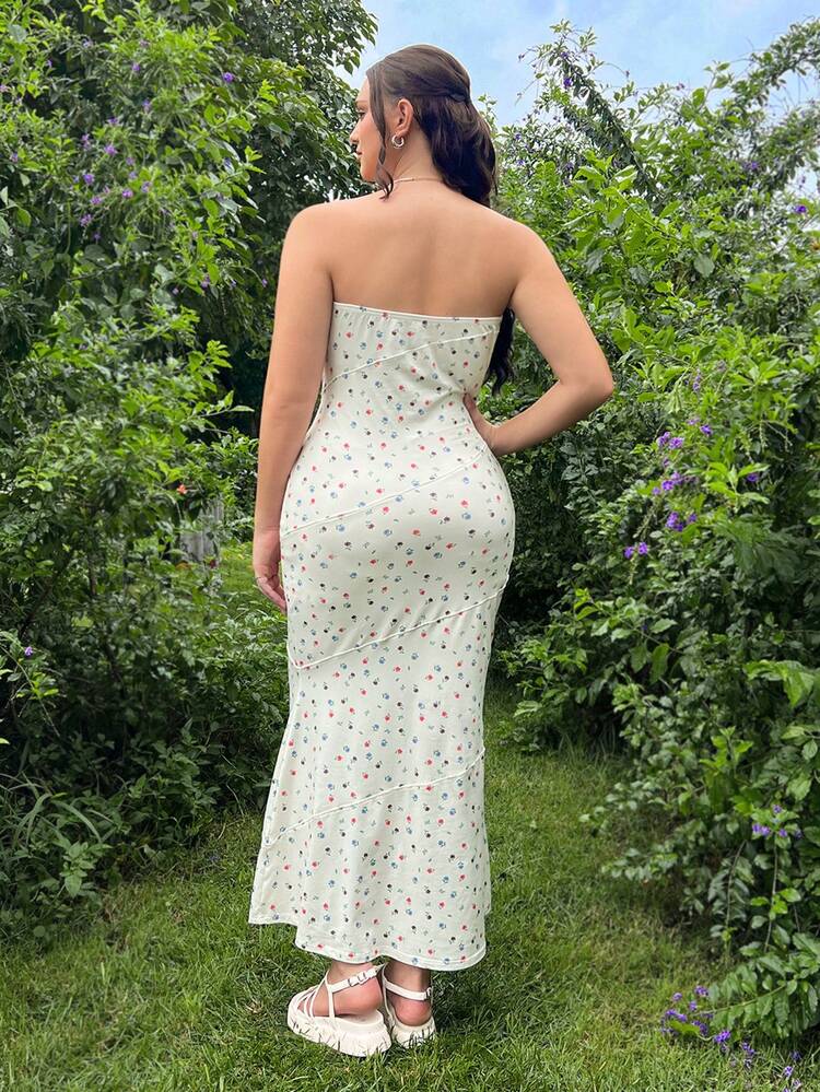 Fashionable And Sweet Plus Size Women's Slim Fit Ditsy Floral Dress