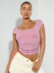 SHEIN BAE Solid Color Stretch Knit Backless Padded Top