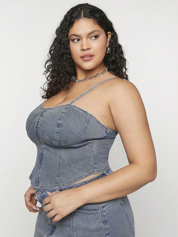 Y2K Punk Plus Size Women's Denim Tank Top, Summer