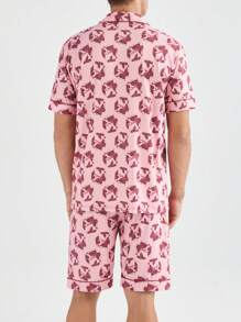 Men's Allover Print Short Sleeve And Shorts Homewear Set, Summer - Multicolor - View 3