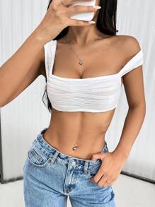 Lunelith SHEIN Lunessa Sleeveless Solid Color Square Neck Sexy Crop Top For Women, Summer