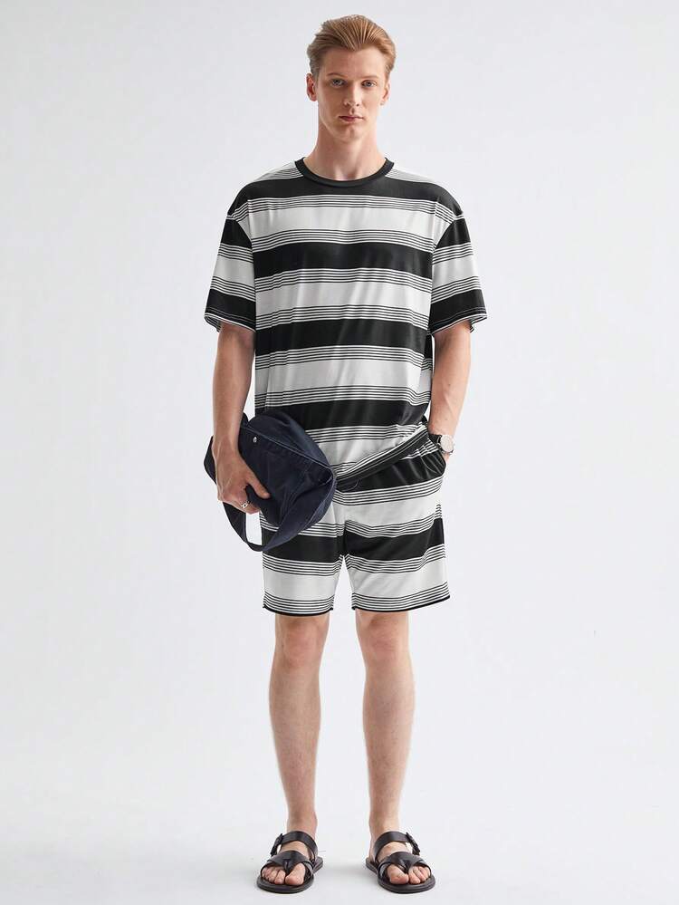 Men's Knitted Casual Short Sleeve T-Shirt Set