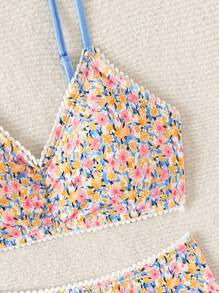 SHEIN Swim Women's Ditsy Floral Sexy Bikini Set For Vacation, Random Print Pattern,Summer Beach