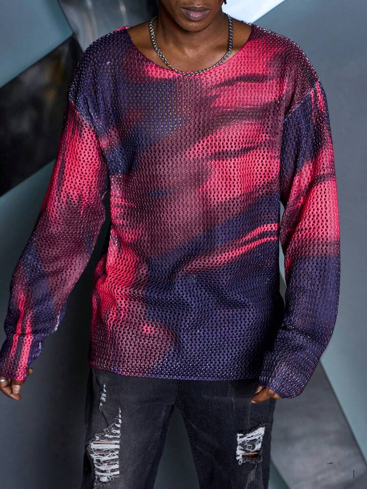 Men's Round Neck Casual Long Sleeve Sweater With Dropped Shoulders, Daily Wear