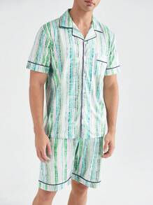 Contrasting Trim Short Sleeve Top And Shorts Homewear Set