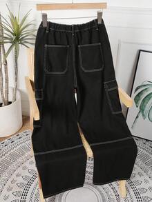 Jean décontracté de type sportif à coupe ample pour adolescent garçon - Noir - Voir 2