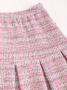 Sweetra Women's Fashionable Plaid Strapless Top And Skirt Set Y2K Outfit  - Ružičasta - Prikaz 3
