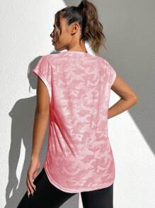 Gameset SHEIN Sport Mock Neck Letter & Tie Dye Print Crop Sports Tee Fitted Shirt Workout Tank Top Gym Women Shirts