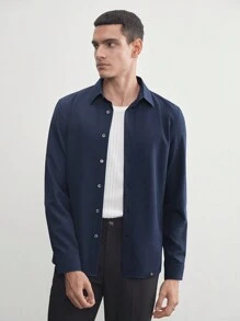 AKNOTIC Business Casual Áo sơ mi công sở dài tay màu trơn đơn giản dành cho nam Easy Care cho mùa hè - Màu xanh hải quân - Xem 7