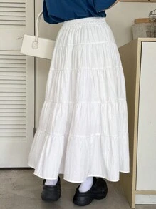 DAZY Women's Solid Color Bow Decorated Ruffle Hem Casual Skirt For Summer