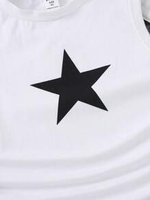 SHEIN 少女針織純色星型褶皺休閒上衣 - 白色 - 查看 4