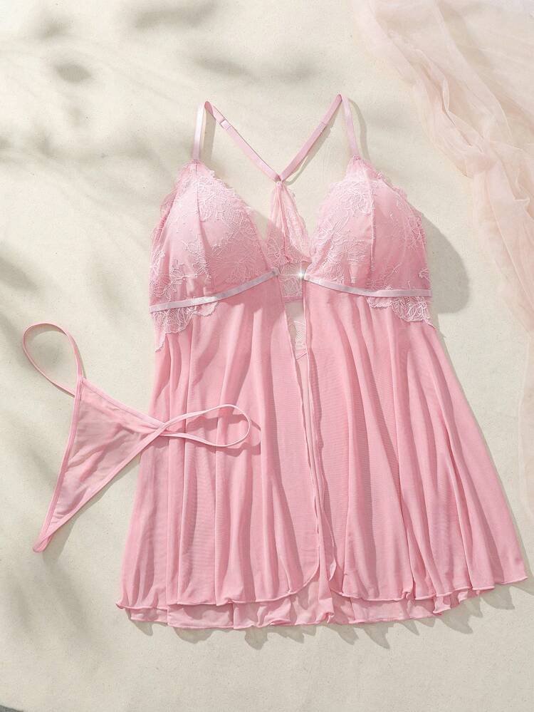 Plus Size Solid Color Lace Sexy Lingerie Set (Bra And Panties)
