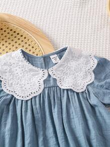 SHEIN LMoss Kids LMoss Young Girl Young Girl Woven Solid Color Peter Pan Collar Dress, Casual