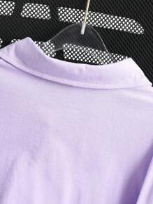 小少女棉袄袖Polo領T恤和褶皺裙套裝休閒服裝