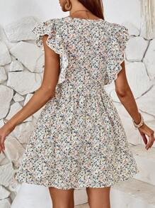 SHEIN LUNE Women's Summer Fashionable Short Floral Ruffle Hem Romper - White - View 2