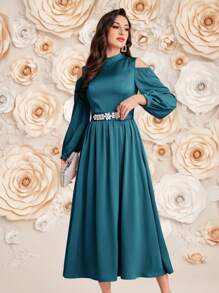 Modelyn Women's Solid Color Open Shoulder Lantern Sleeve Long Elegant Arabian Style Dress Long Evening Dresses - Teal Blue - View 6