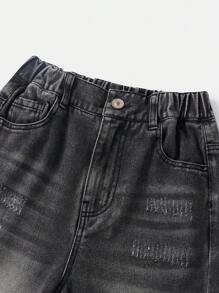 SHEIN Tween Boy Casual Street Style Distressed Ripped Jeans With Personalized, Daily Wear - Black - View 5