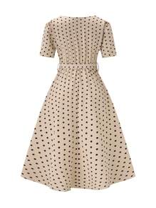 SHEIN Clasi 女士日常穿着简约波尔卡圆点印花圆领短袖连衣裙长款女装 - 彩色 - 查看 2