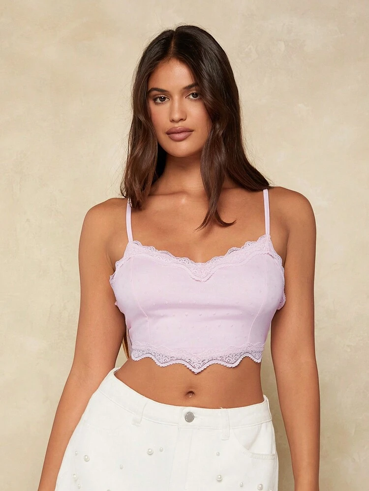 Women's Sexy Mesh Cami Top With Lace Trim Decoration